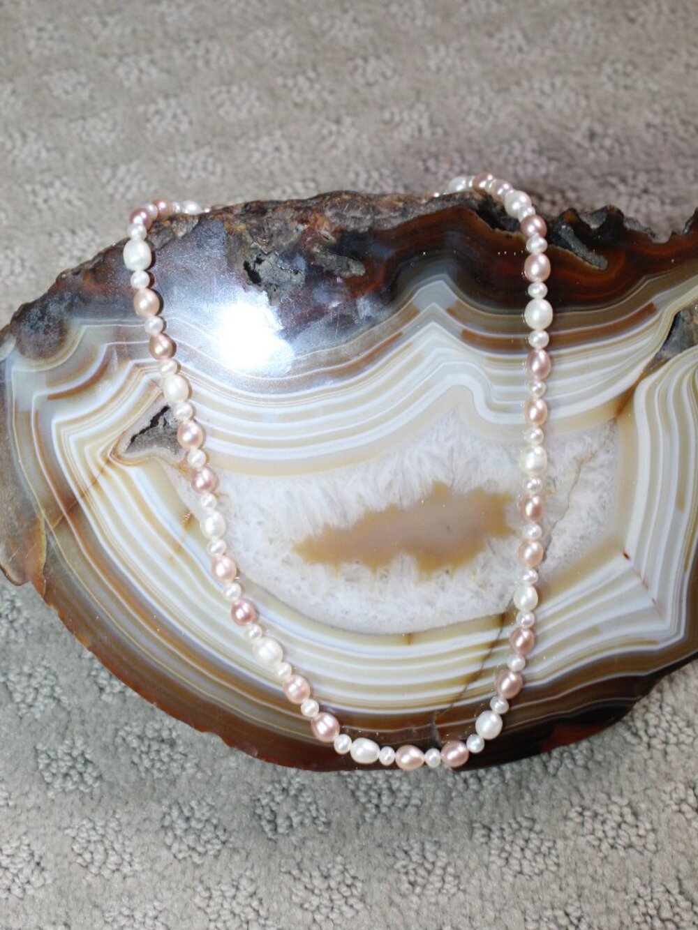 Women's Cultured Pink Rose Cream & White Baroque Pearl Necklace 18" Long